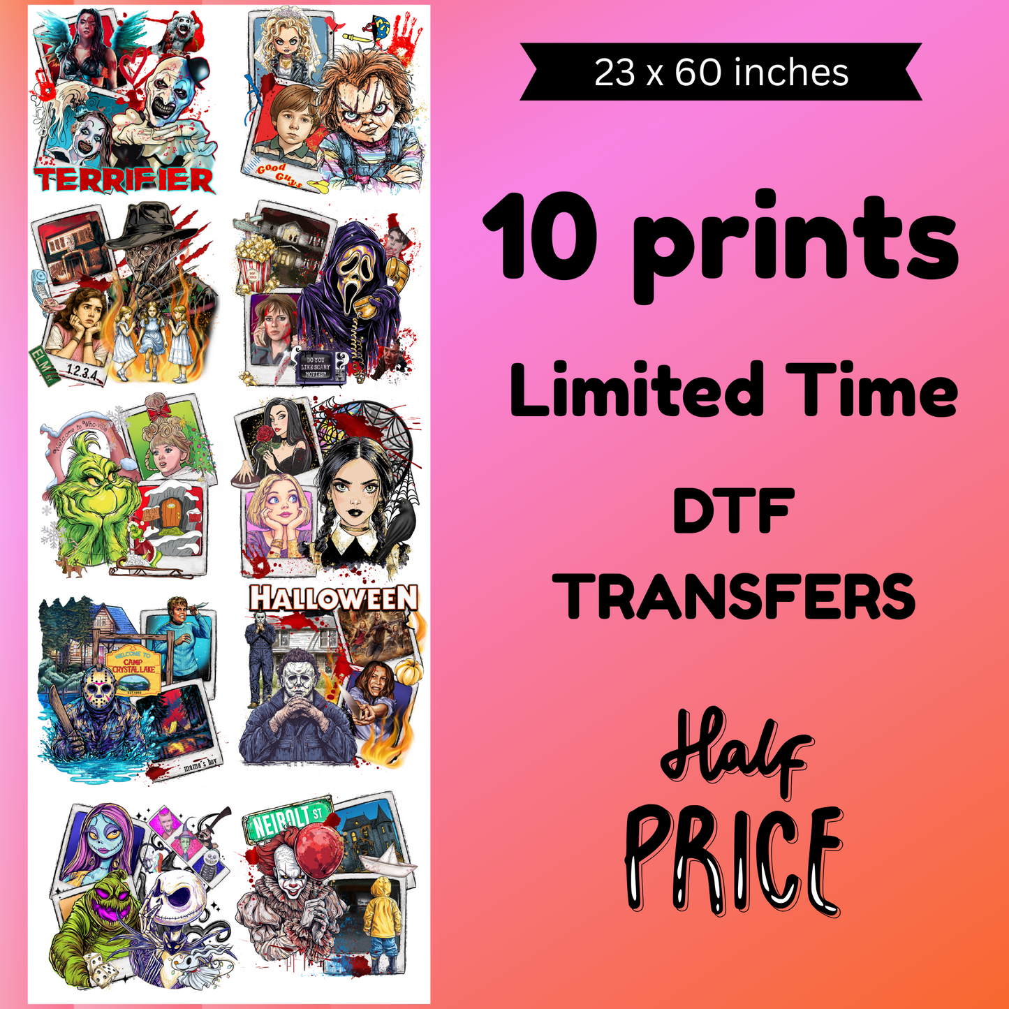 Polaroid Horror Collection (For Fabrics Only) Gang Sheet 23x60 inches