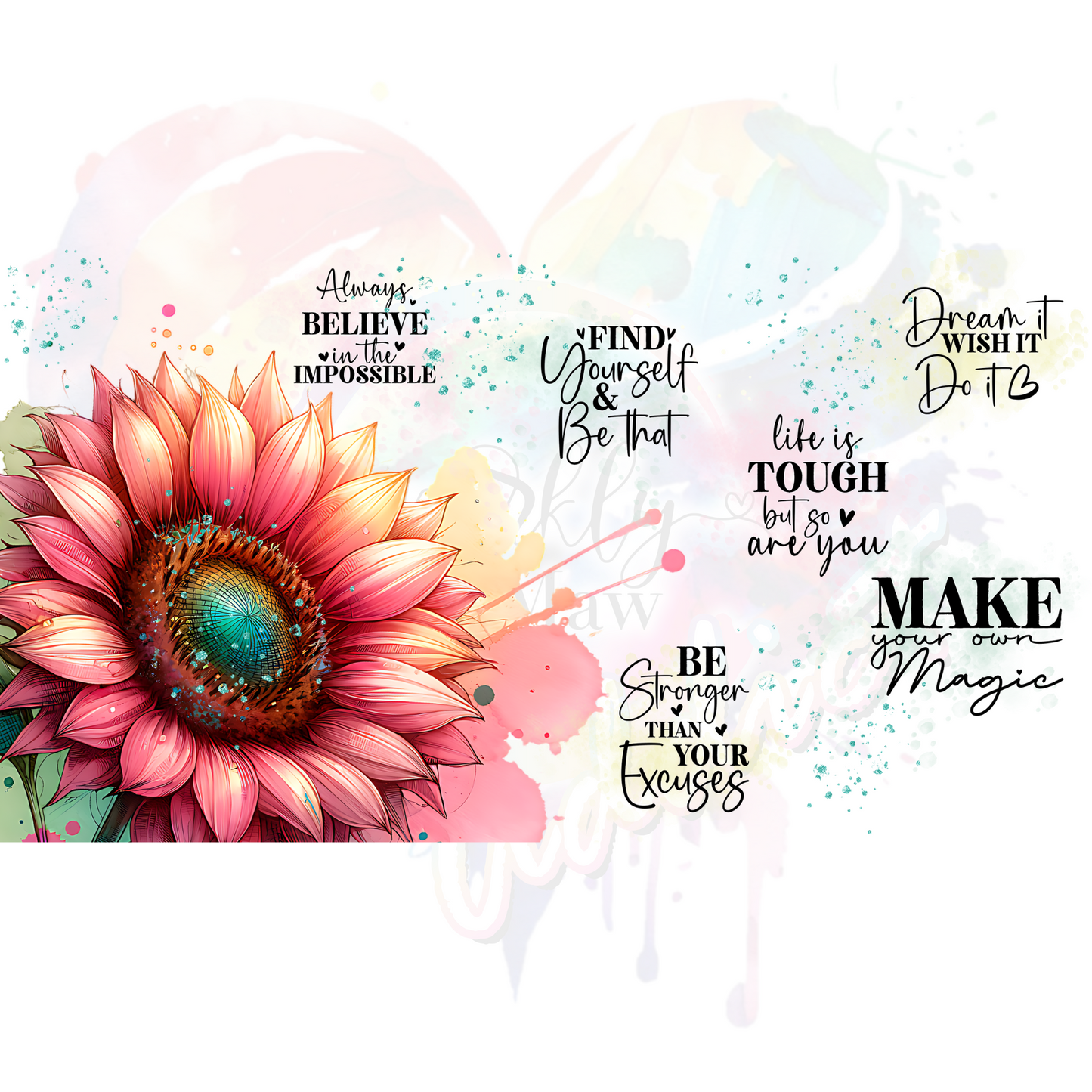 Pink sunflower Inspiration  UV DTF 16 oz Wrap