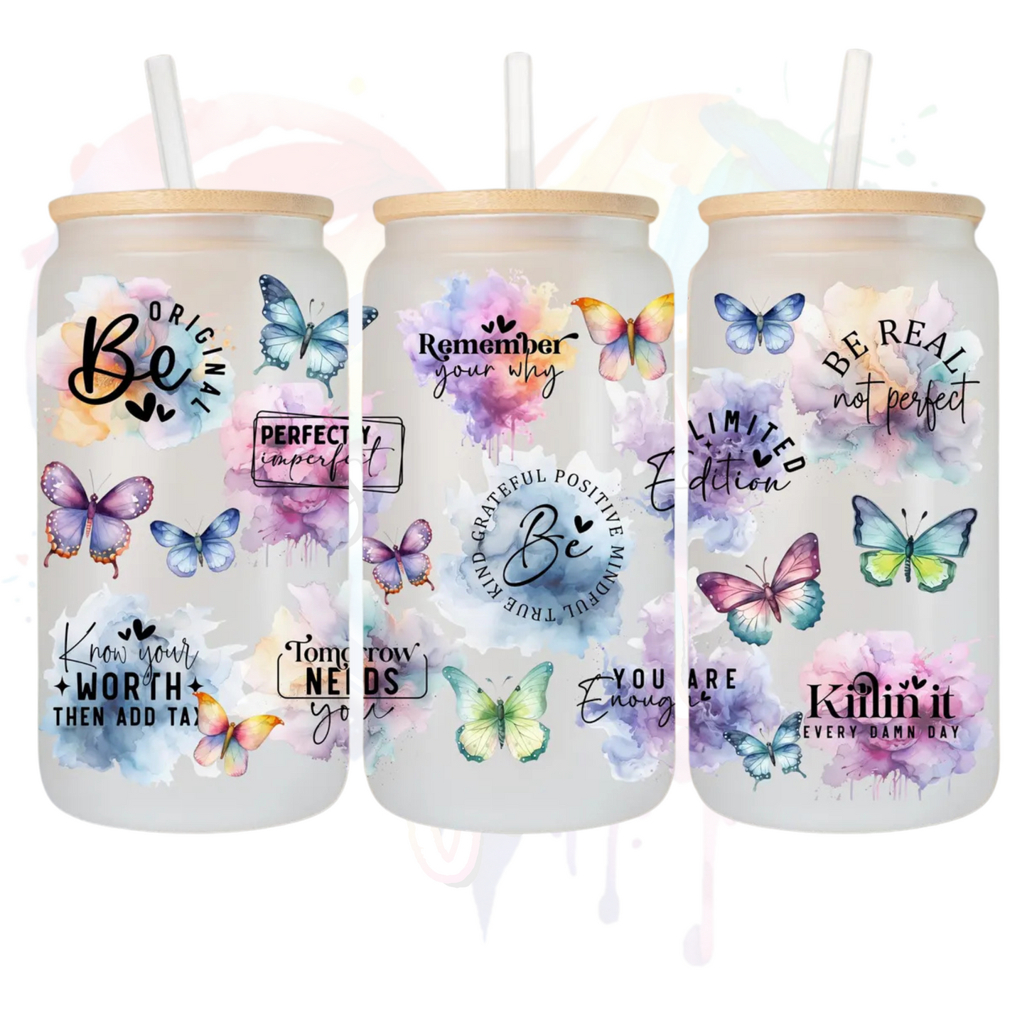 Butterfly Positive Affirmations UV DTF 16 oz Wrap