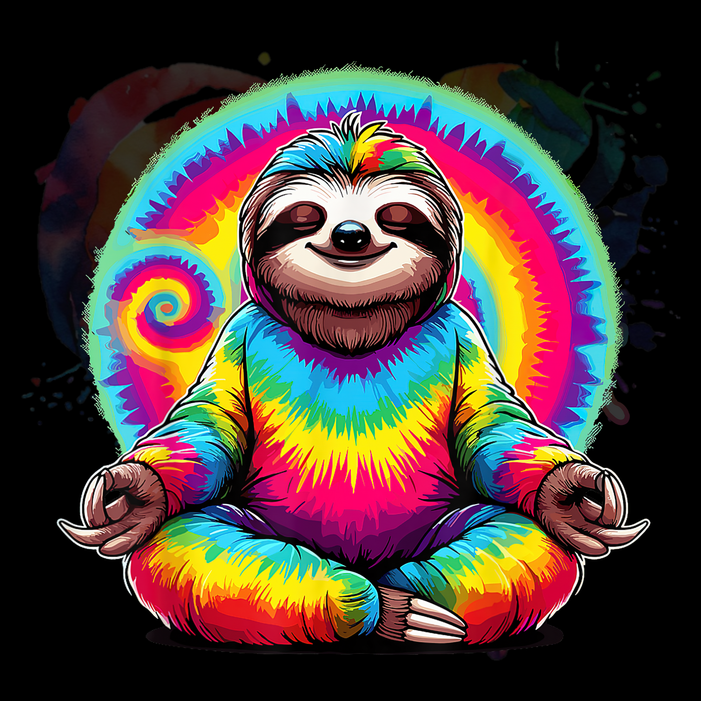 Tye Dye Hippie Sloth uv dtf decal 3.5 inches tall