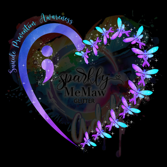 Semi Colon Heart Dragonflies uv dtf decal 3.5 inches tall