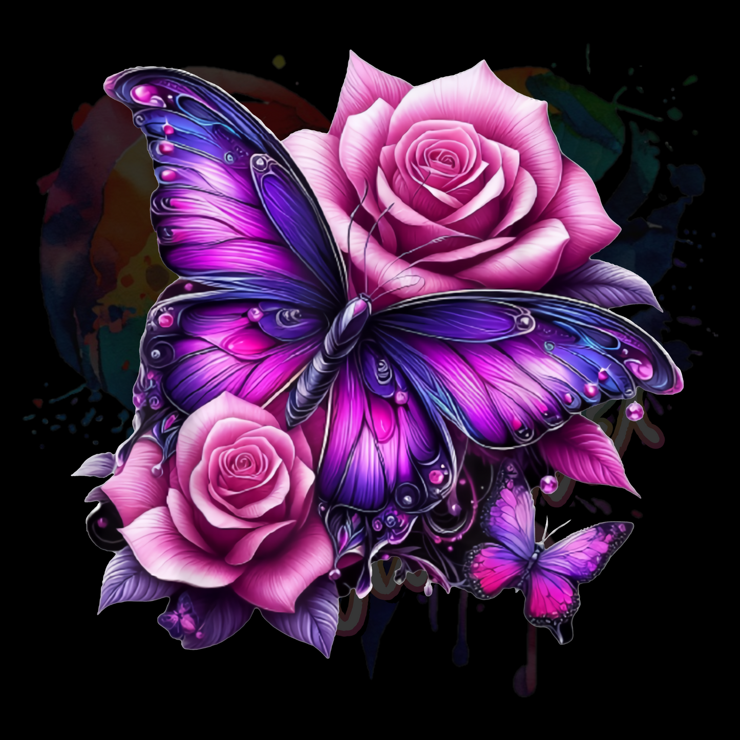 Purple Butterflies with Roses uv dtf decal 3.5 inches tall