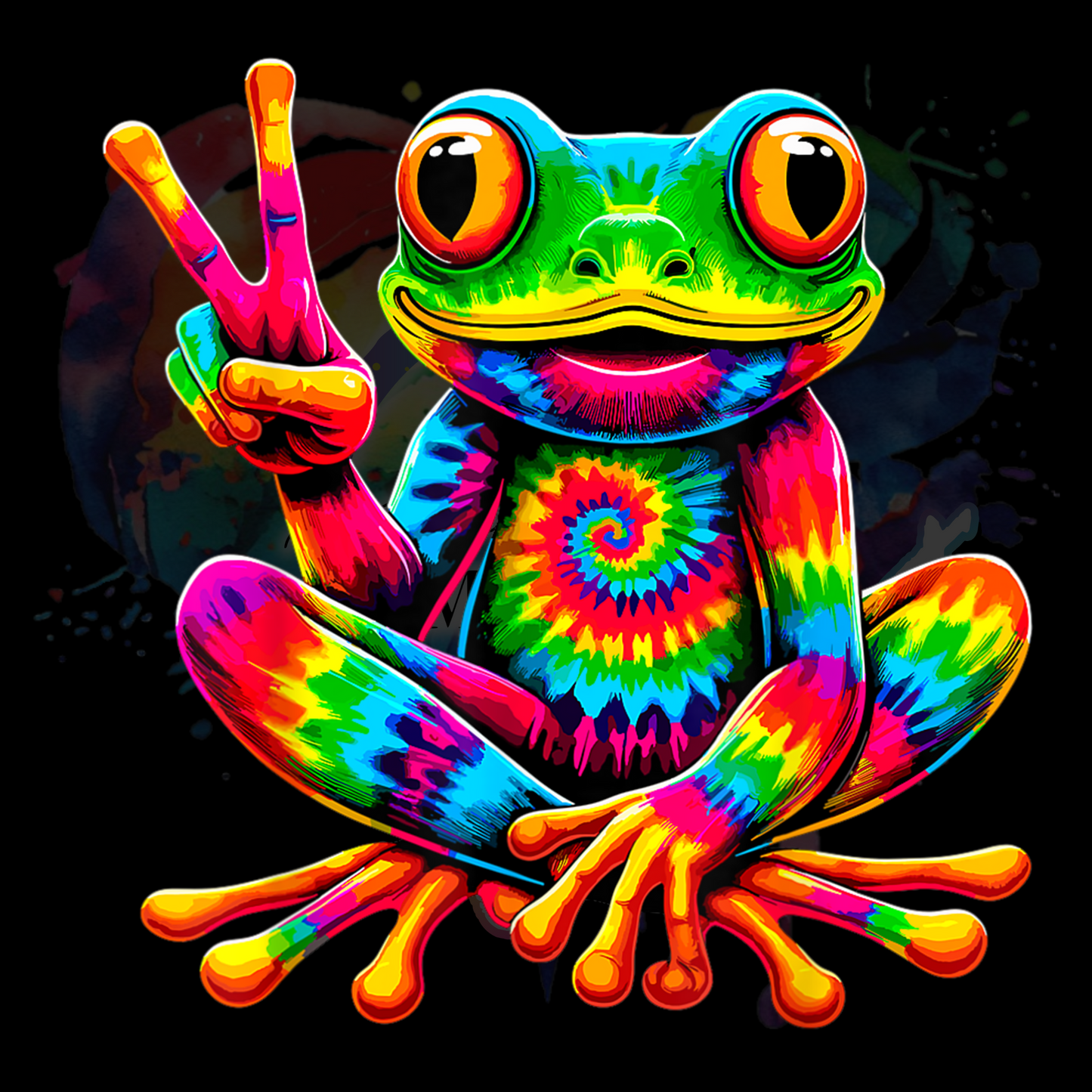 Tye Dye Peace Frog uv dtf decal 3.5 inches tall