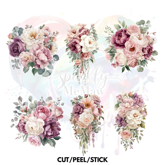 Watercolor Mauve Flowers  UV DTF  Sheet 9.5 inches