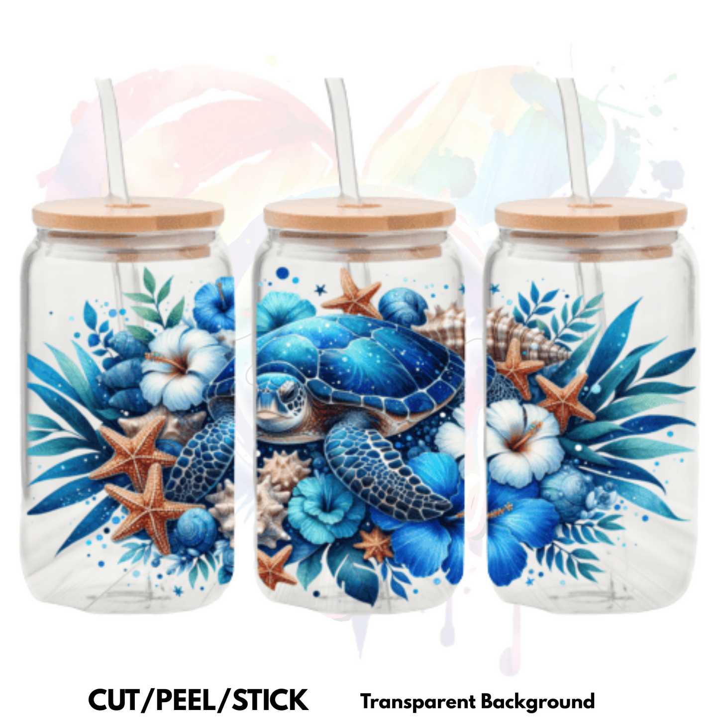Sea Blue Turtle  UV DTF 16 oz Wrap