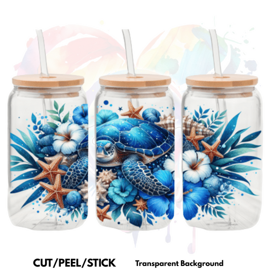 Sea Blue Turtle  UV DTF 16 oz Wrap