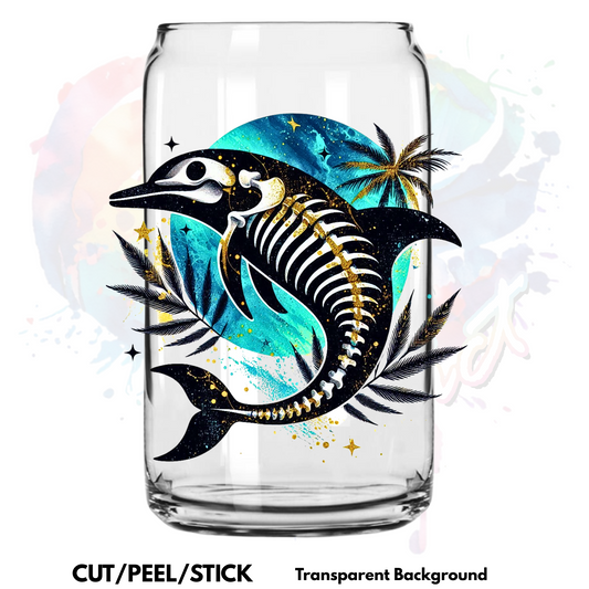 Skeleton Dolphin UV DTF Decal