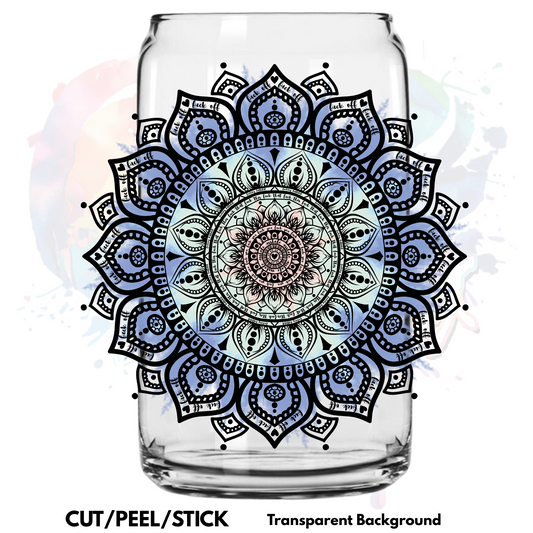 Sweary Mandala Blue Hidden message  UV DTF Decal