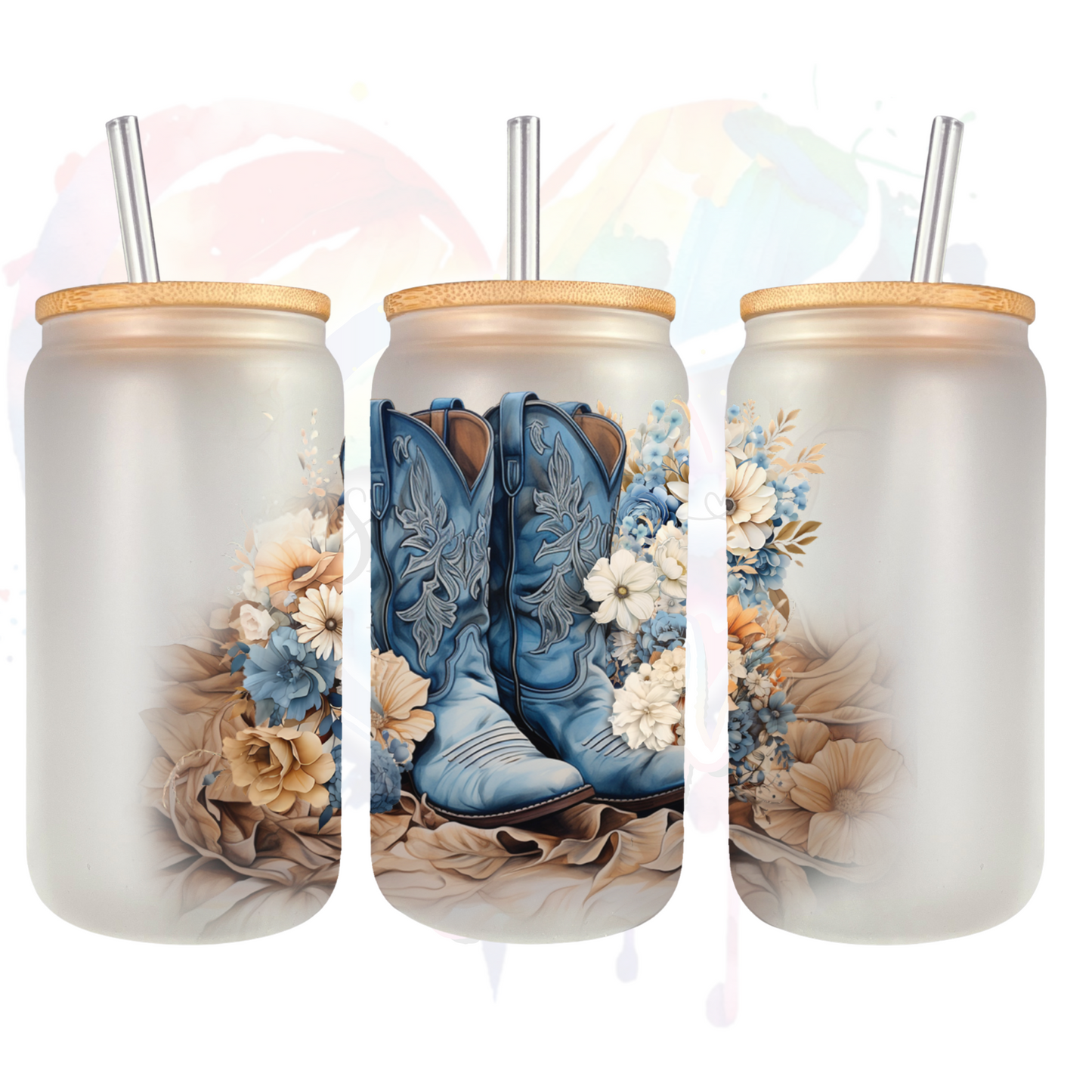 Blue Boots  Libbey UV DTF 16 oz Wrap