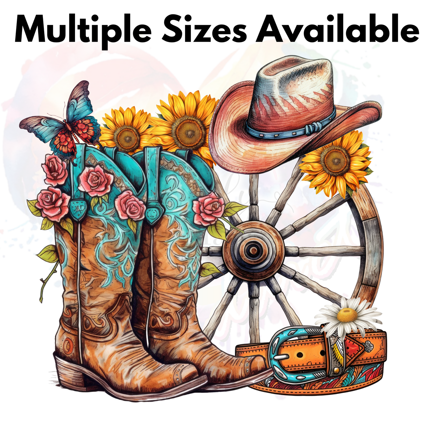 Cowgirl Boots hat Belt UV DTF Decal