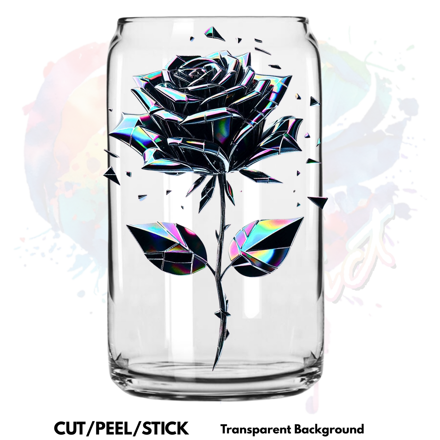 Holo Glass Shattered Rose UV DTF Decal