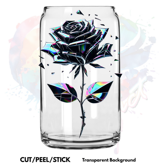 Holo Glass Shattered Rose UV DTF Decal
