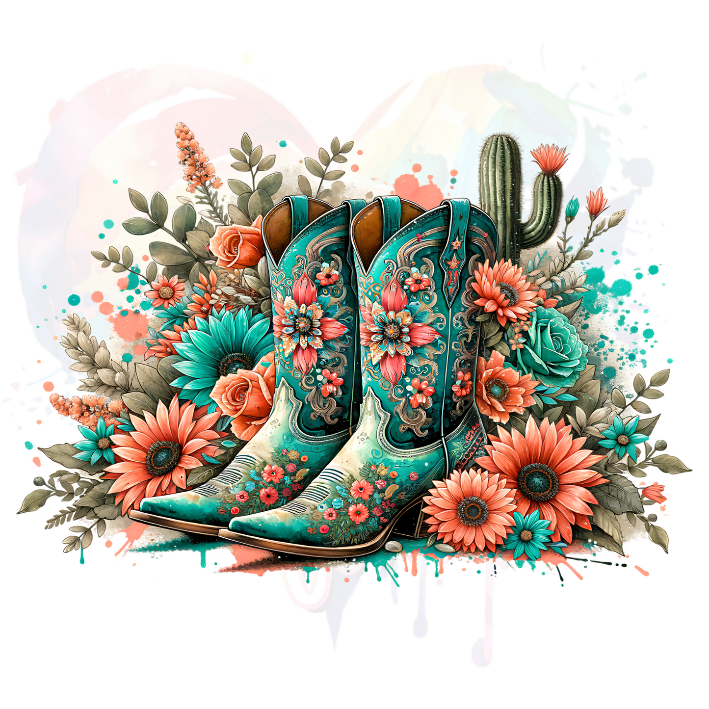 Peach and Teal Boots  UV DTF 16 oz Wrap