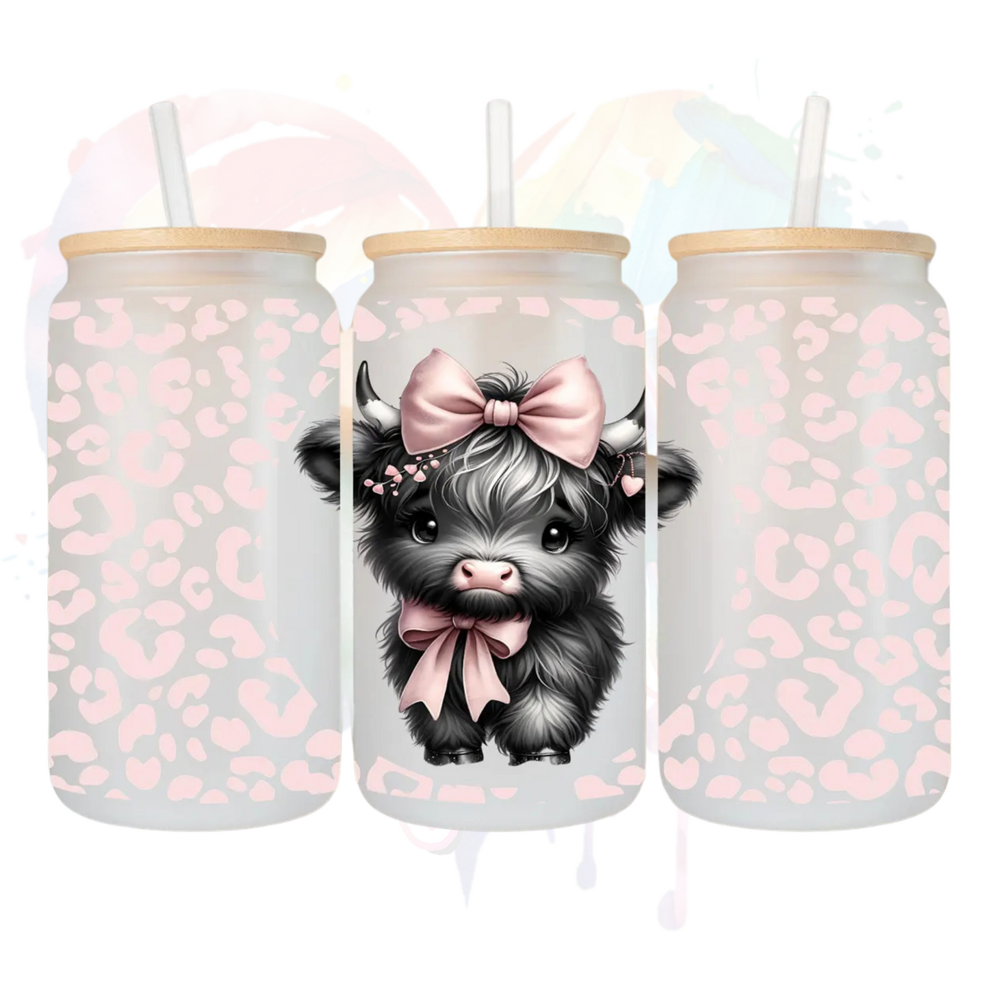 Cow Print Pink Bow UV DTF 16 oz Wrap