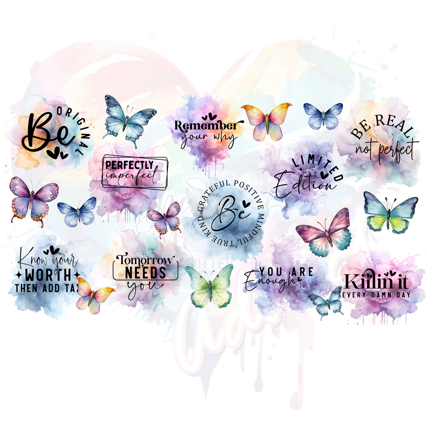 Butterfly Positive Affirmations UV DTF 16 oz Wrap