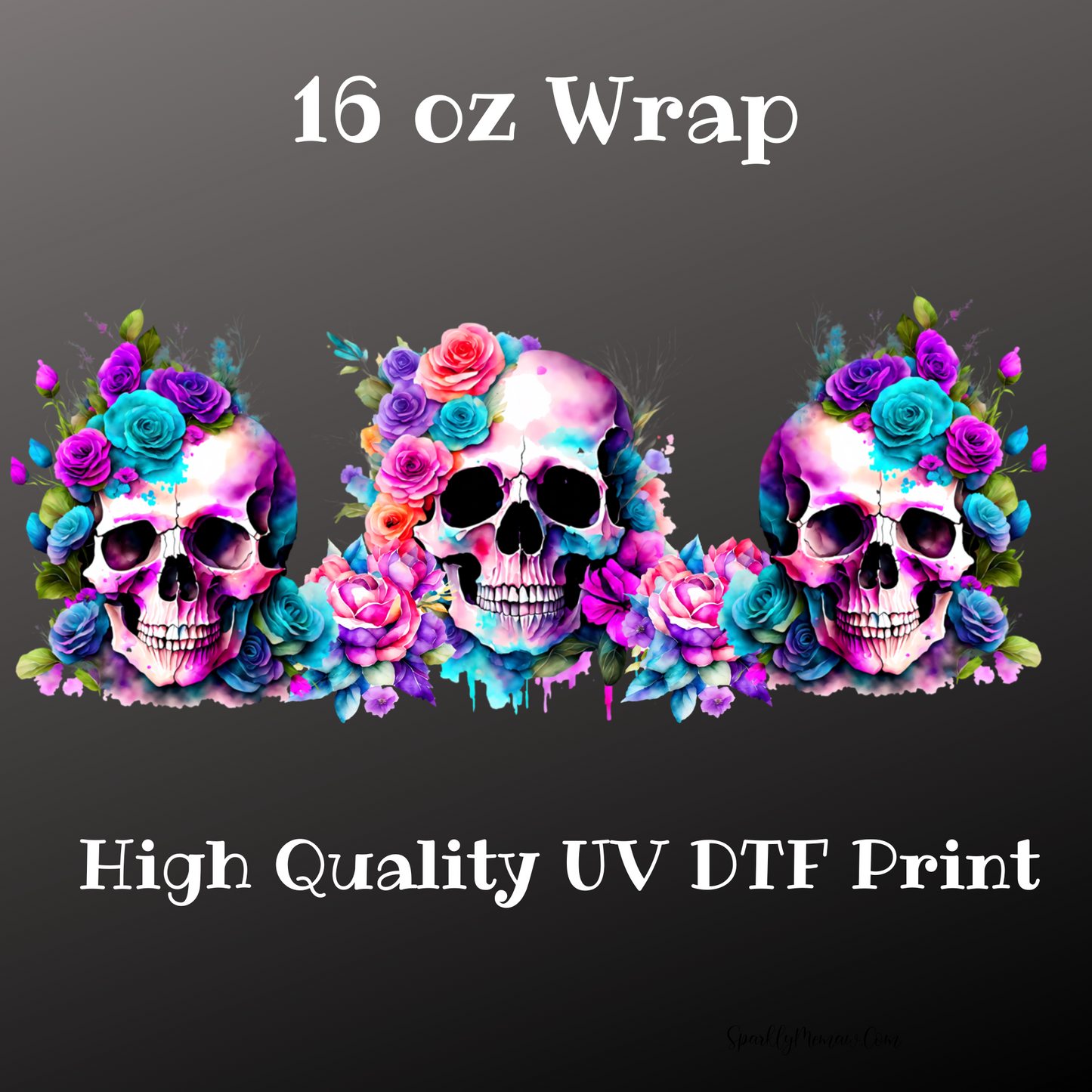 Floral Skull UV DTF 16 oz Wrap