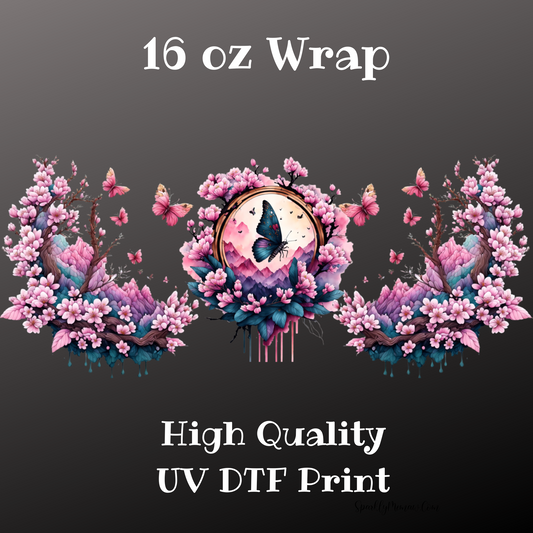 Butterfly with Pink Flowers UV DTF 16 oz Wrap