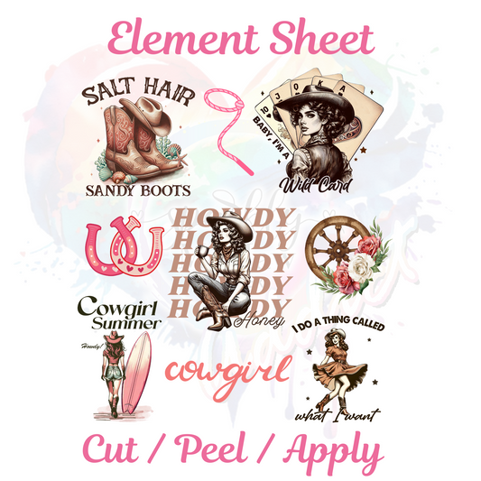 Retro Cowgirl UV DTF Element Sheet 8x9 inches