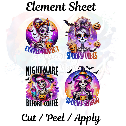 Spooky Caffeine UV dtf Element sheet 8x9 inches