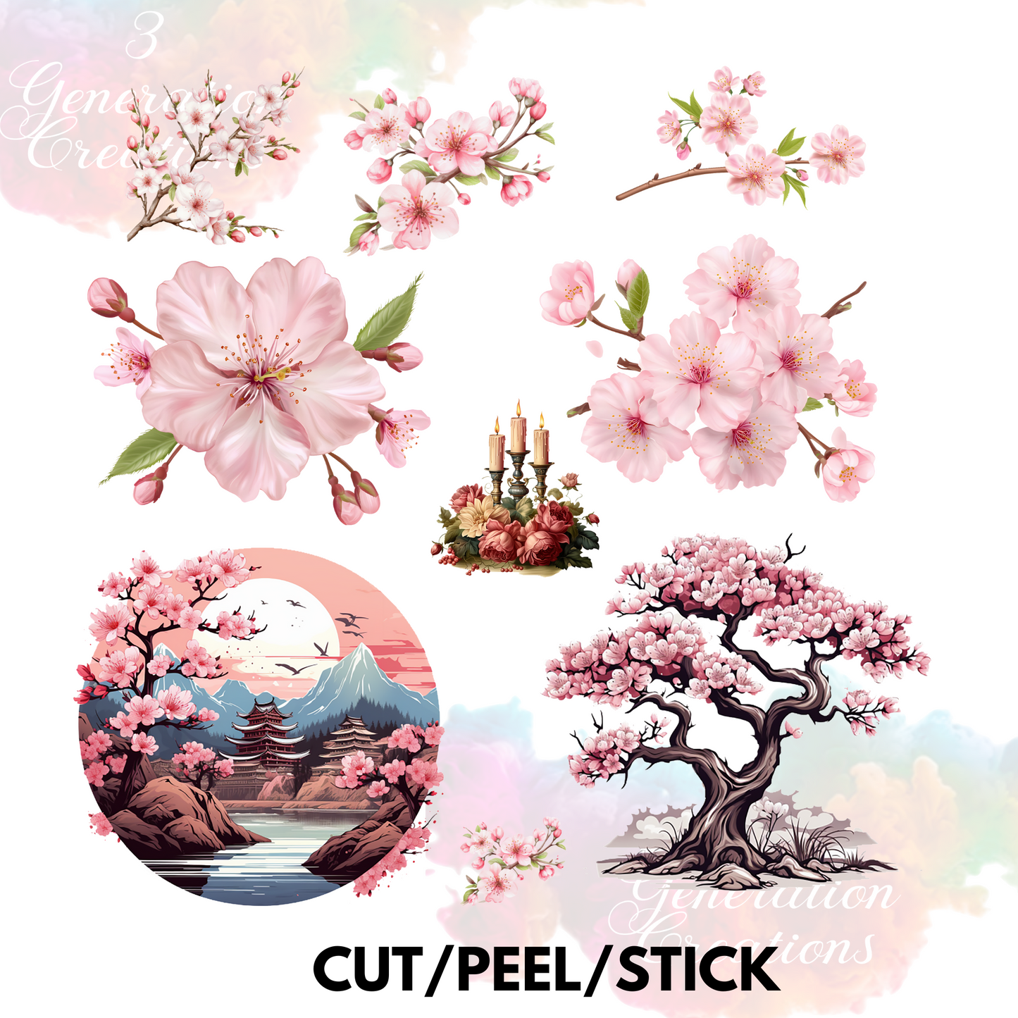 Cherry Blossoms 2  UV DTF 9.5 x 9.5 inches