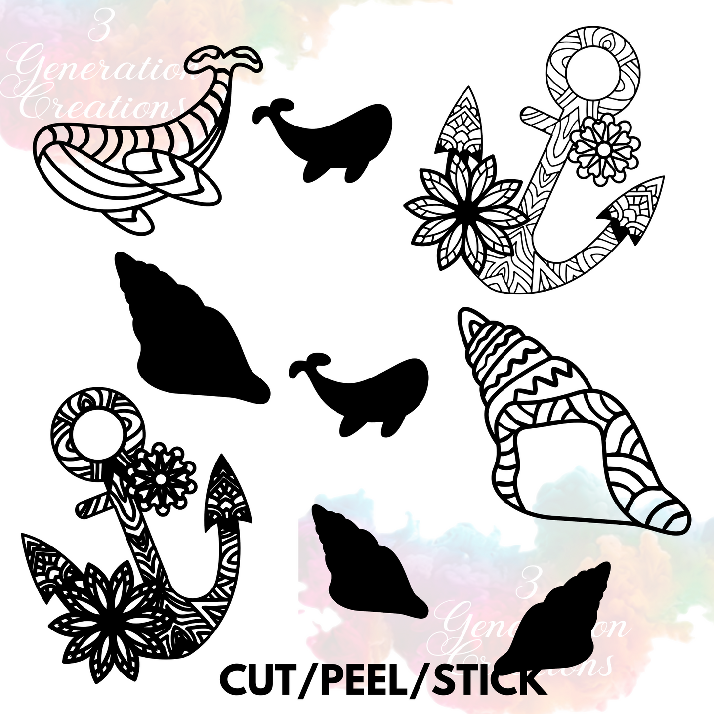 Anchor Whale  UV DTF Element Sheet 8x8