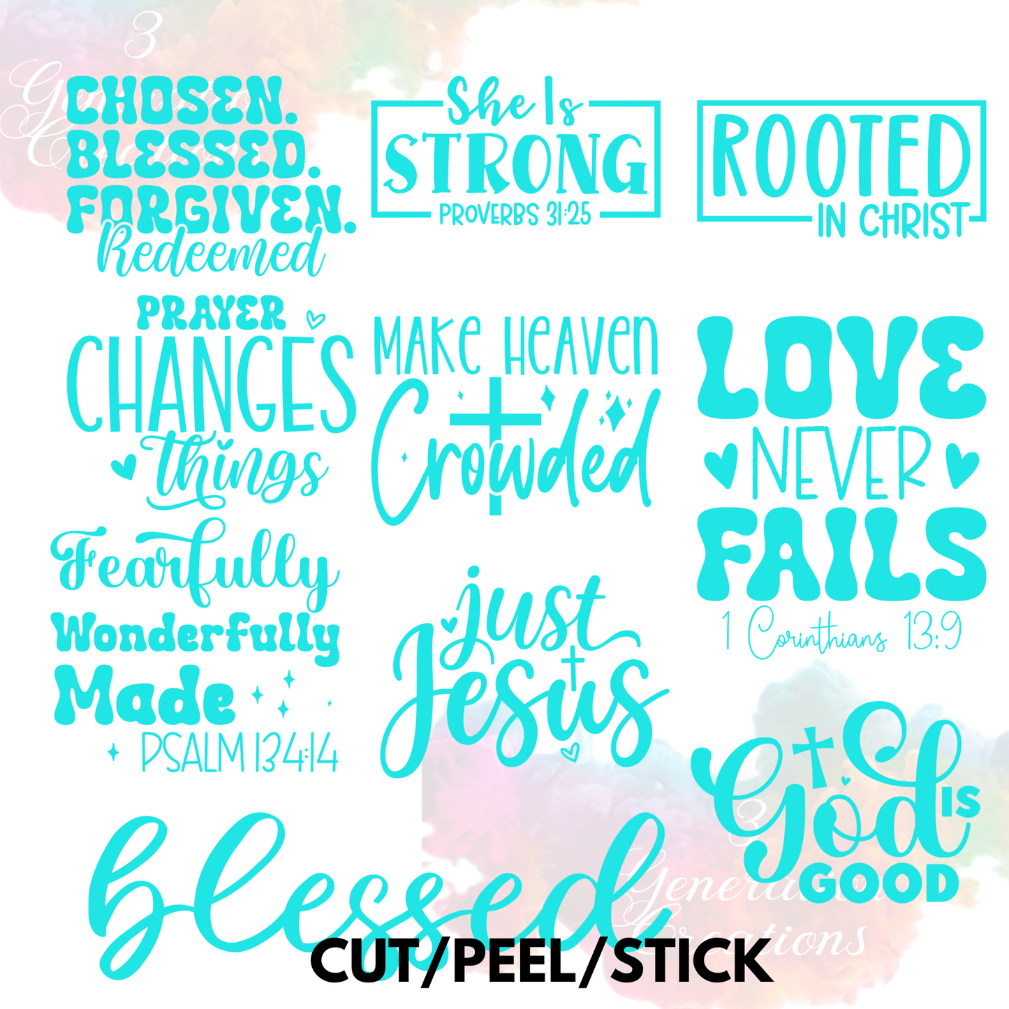 Spiritual Words UV DTF Element Sheet 9x9