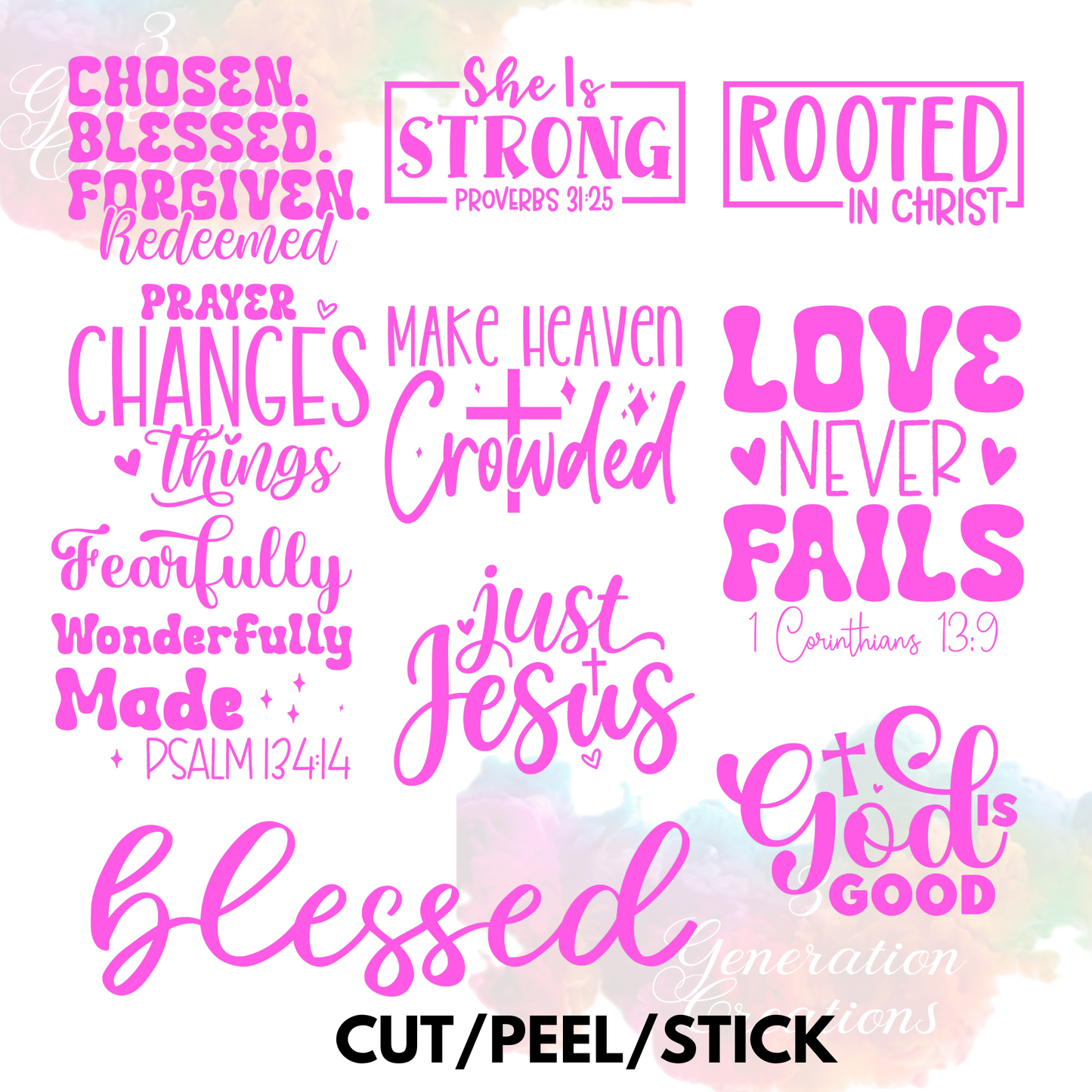 Spiritual Words UV DTF Element Sheet 9x9