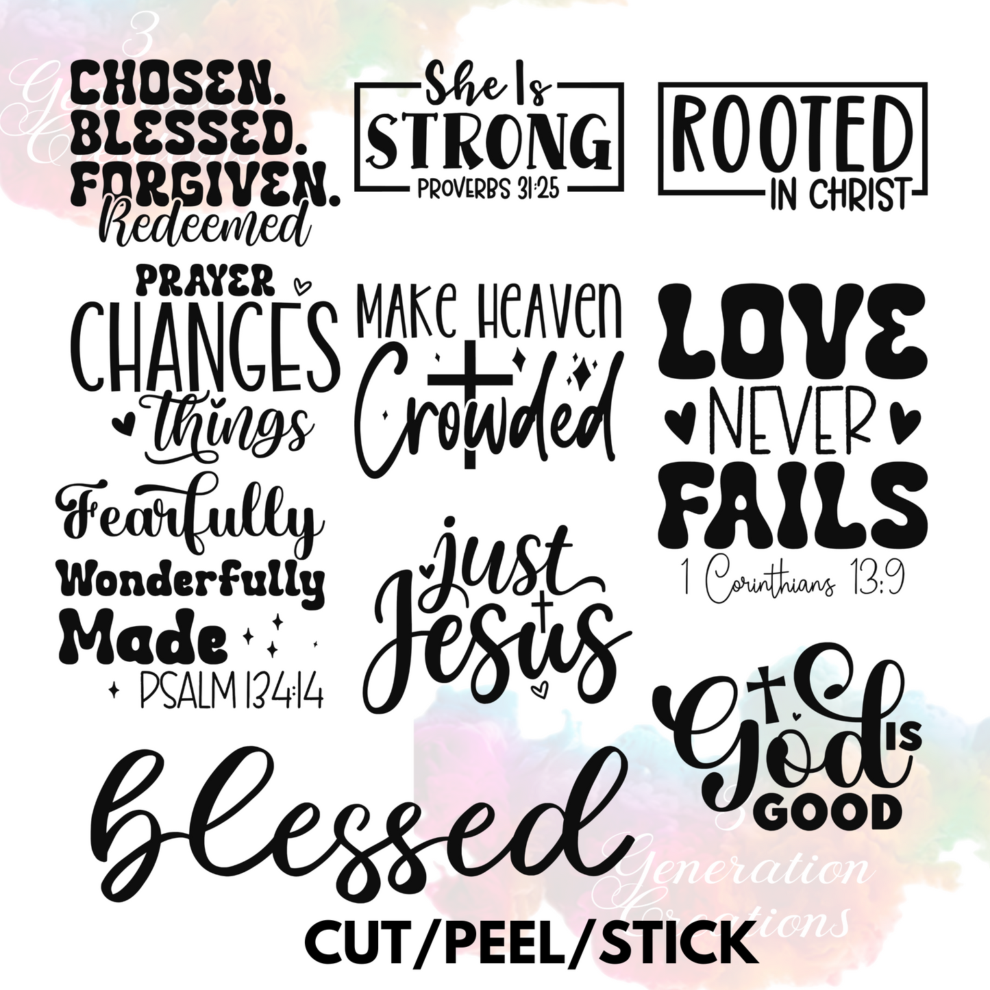 Spiritual Words UV DTF Element Sheet 9x9