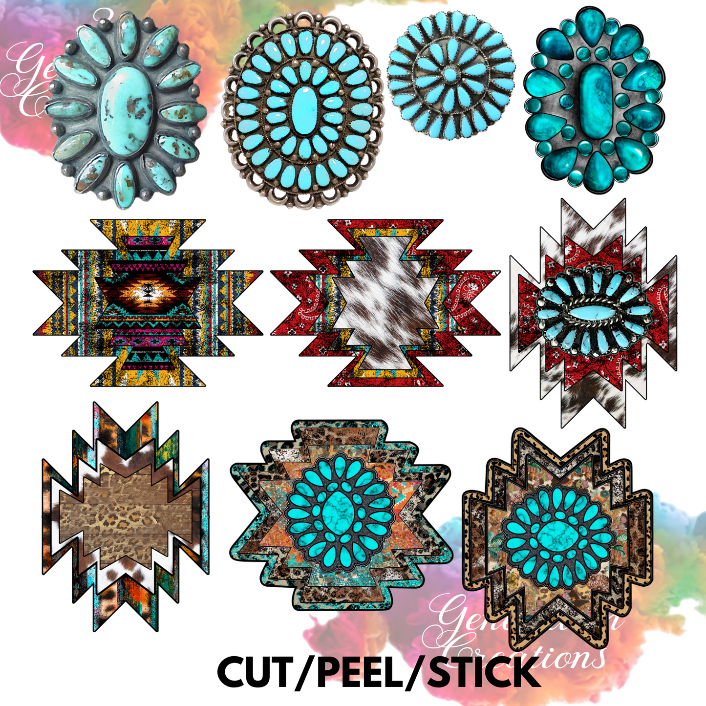 Aztec Cut and stick  UV DTF Element Sheet 9x9
