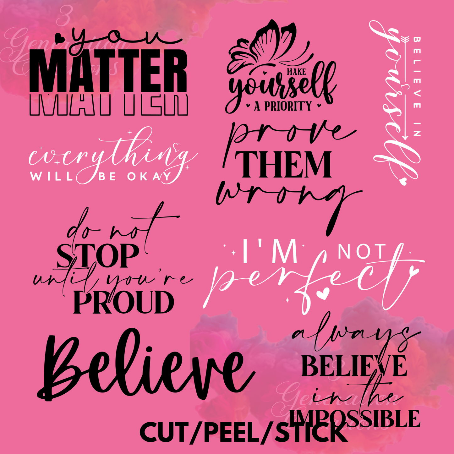 Inspirational Word sheet  UV DTF Element Sheet 9x9