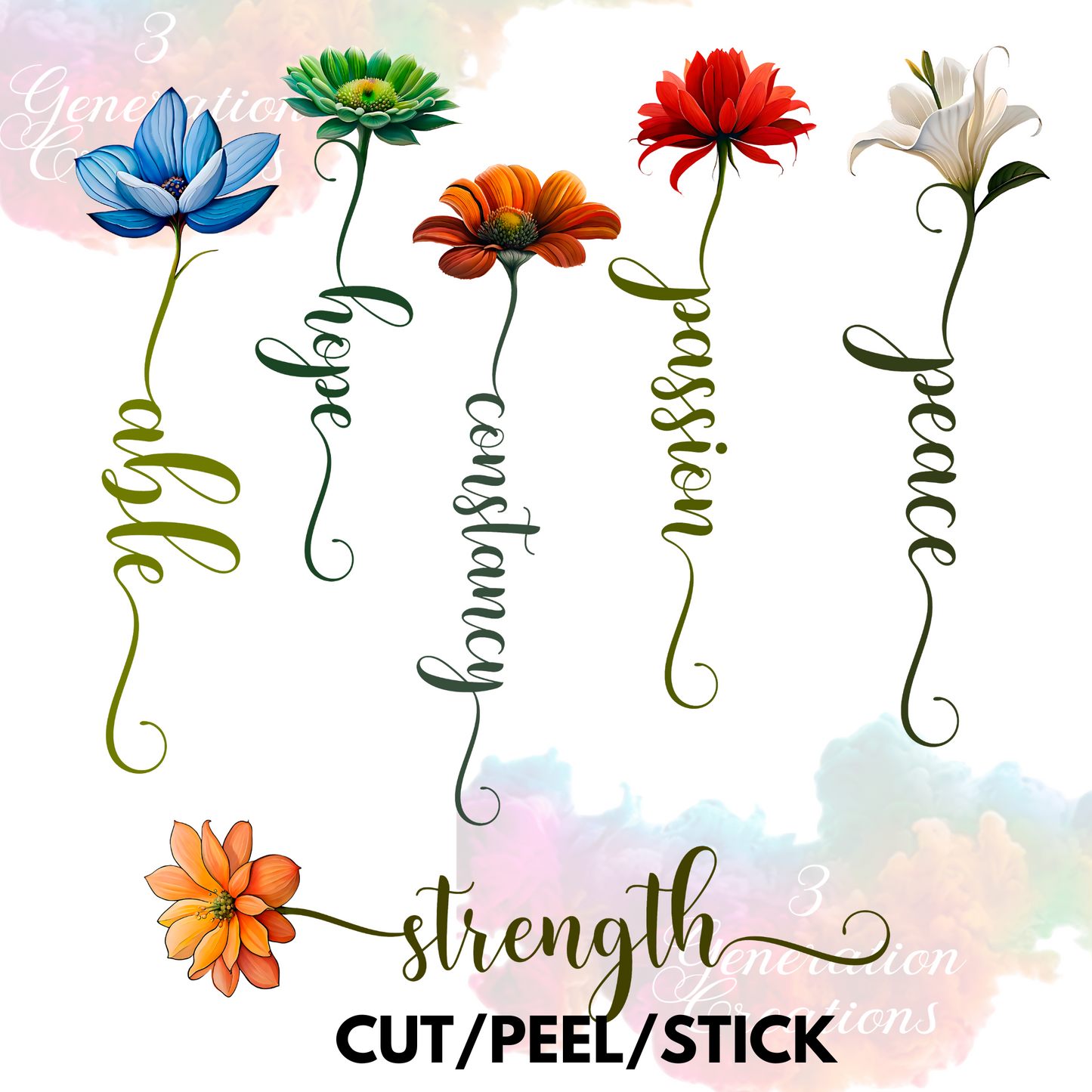 Flower Words UV DTF Element Sheet 9x9