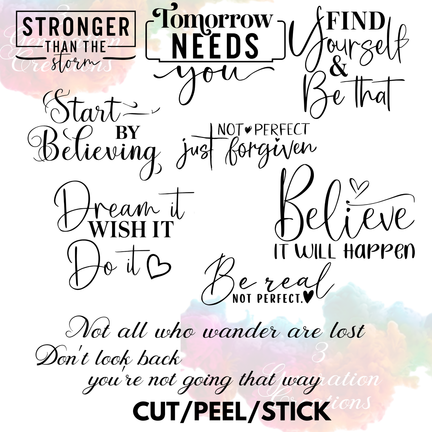 Believe Words UV DTF Element Sheet 9x9