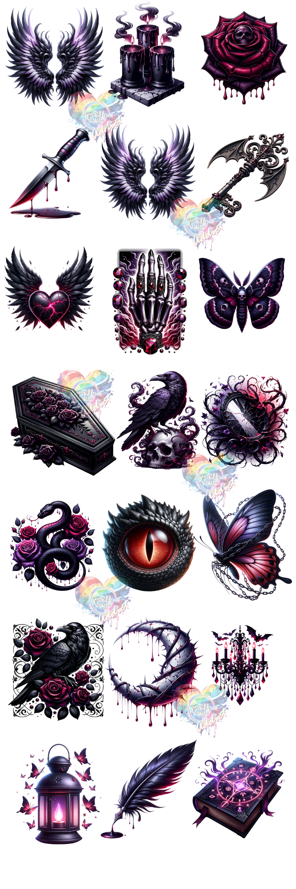 Gothic Elegance UV DTF XL Decal Sheet (21 Decals)