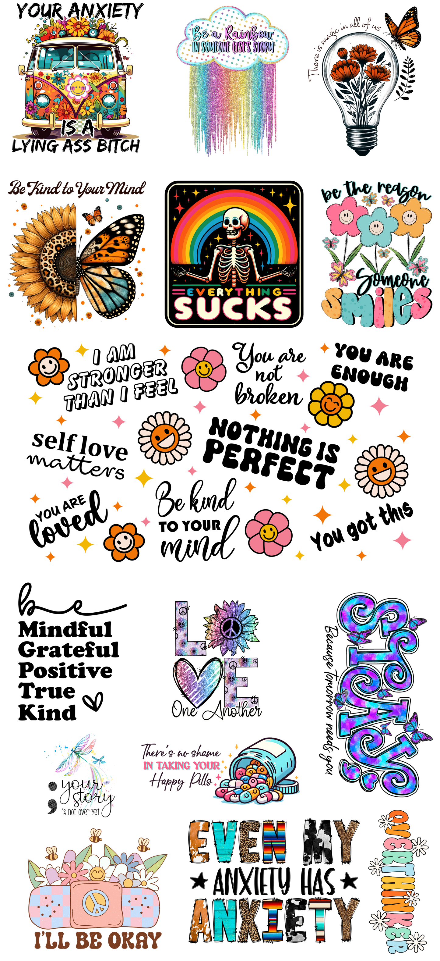 Pre Made "Mental Health" 11 x 24  inch UV DTF Gang Sheet