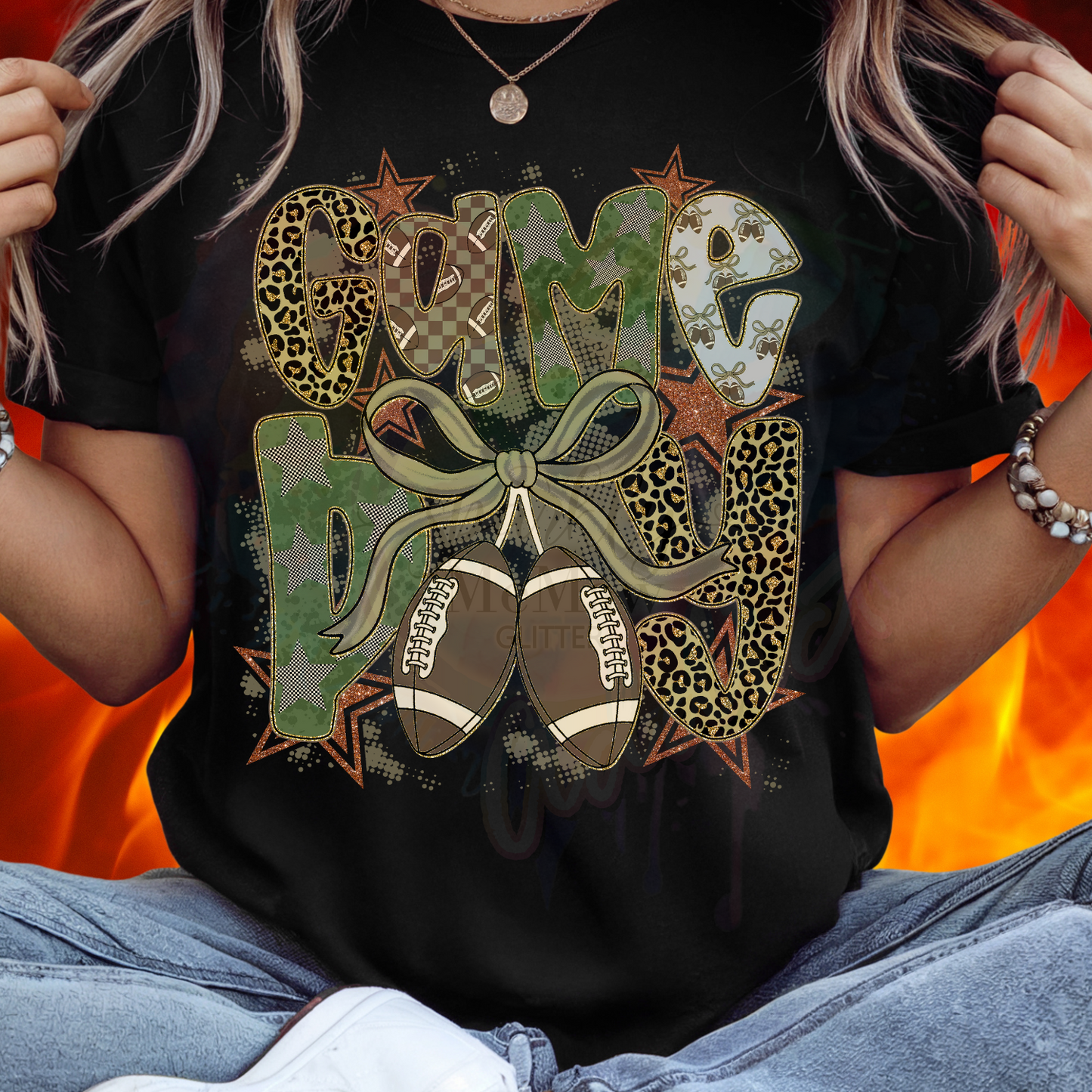 Preppy Game Day Camo Coquette Ready to Press DTF Transfer (Fabrics only)