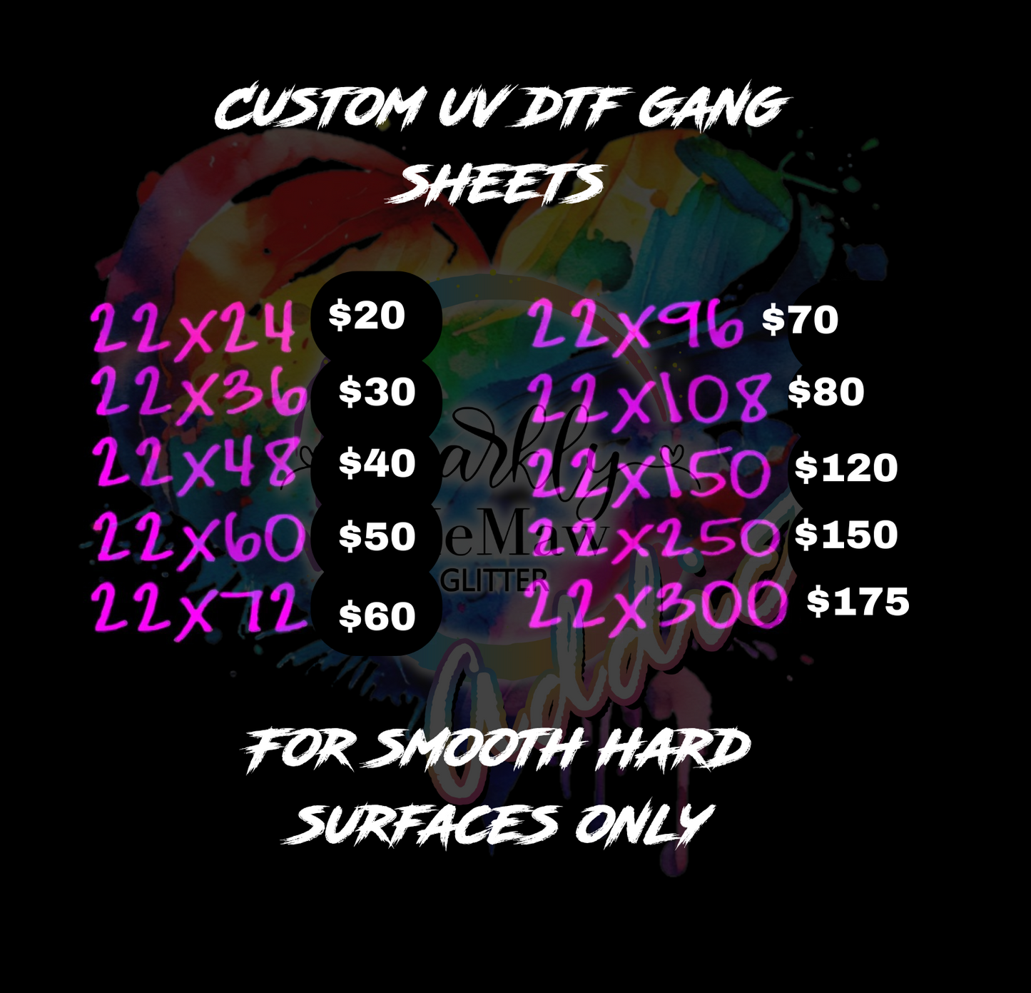 Custom UV DTF Prints (hard, smooth surfaces only)