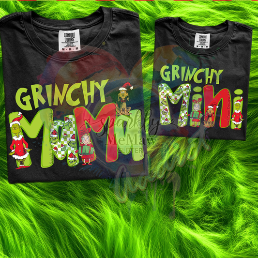 Grinchy Mama and or Mini Ready to Press DTF Transfer (Fabrics only)
