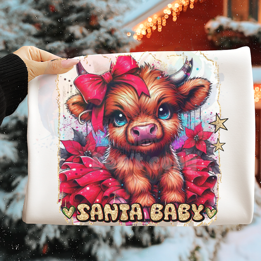 Santa Baby Cow Ready to Press DTF Transfer (Fabrics only)