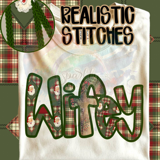 Christmas Wifey Stitching Ready to Press DTF Transfer (Fabrics only)