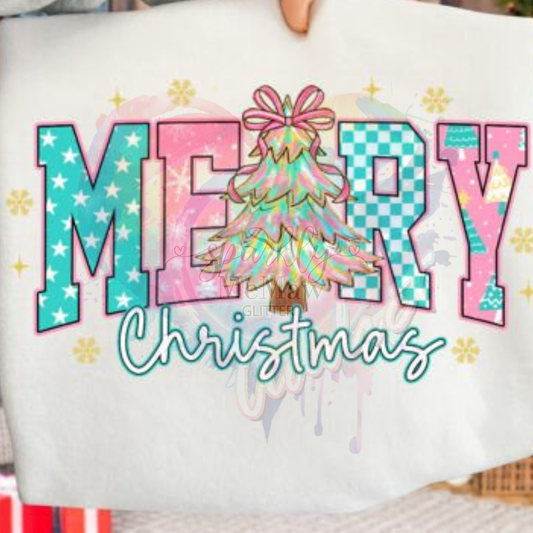 Preppy Merry Christmas Ready to Press DTF Transfer (Fabrics only)