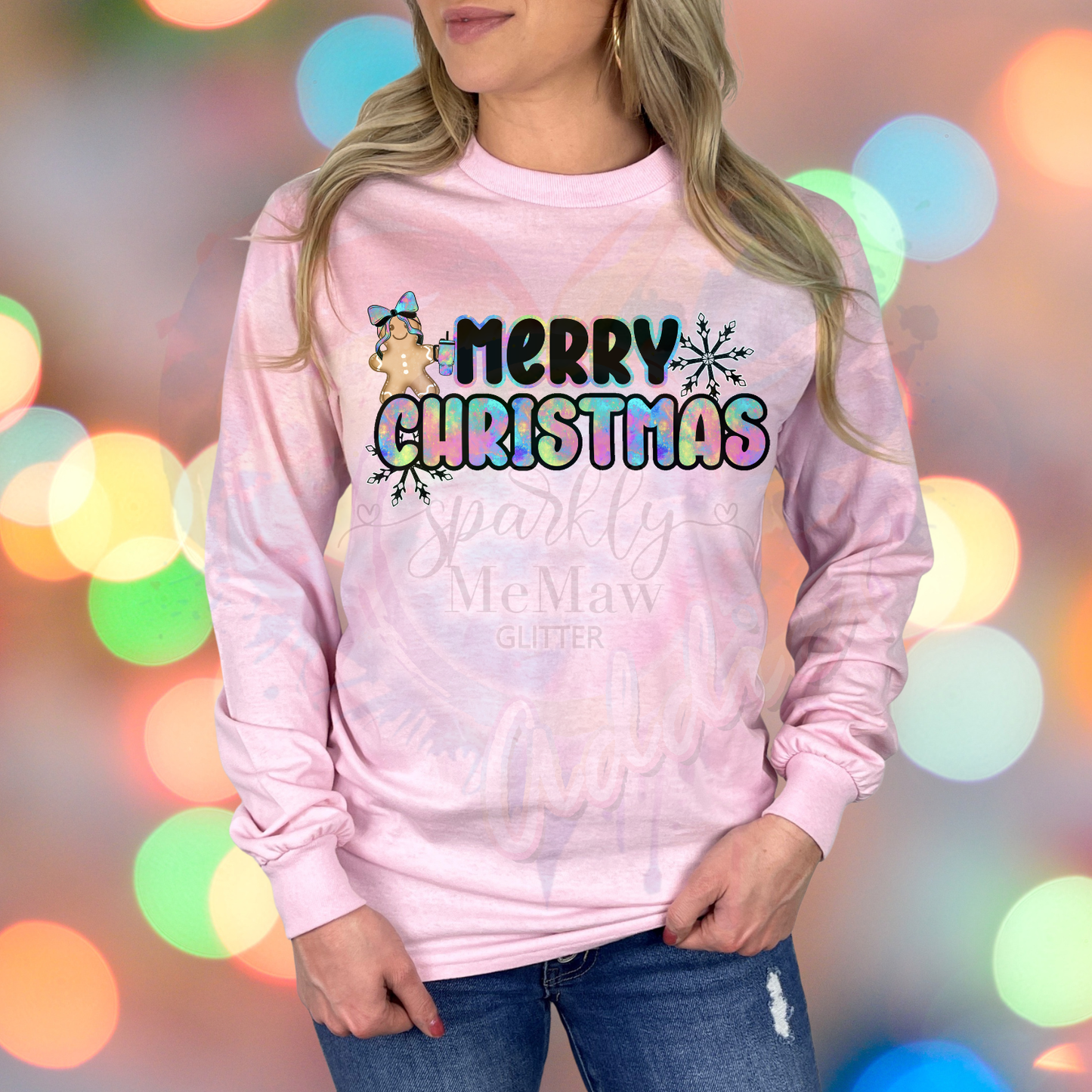 Iridescent Merry Christmas Ready to Press DTF Transfer (Fabrics only)