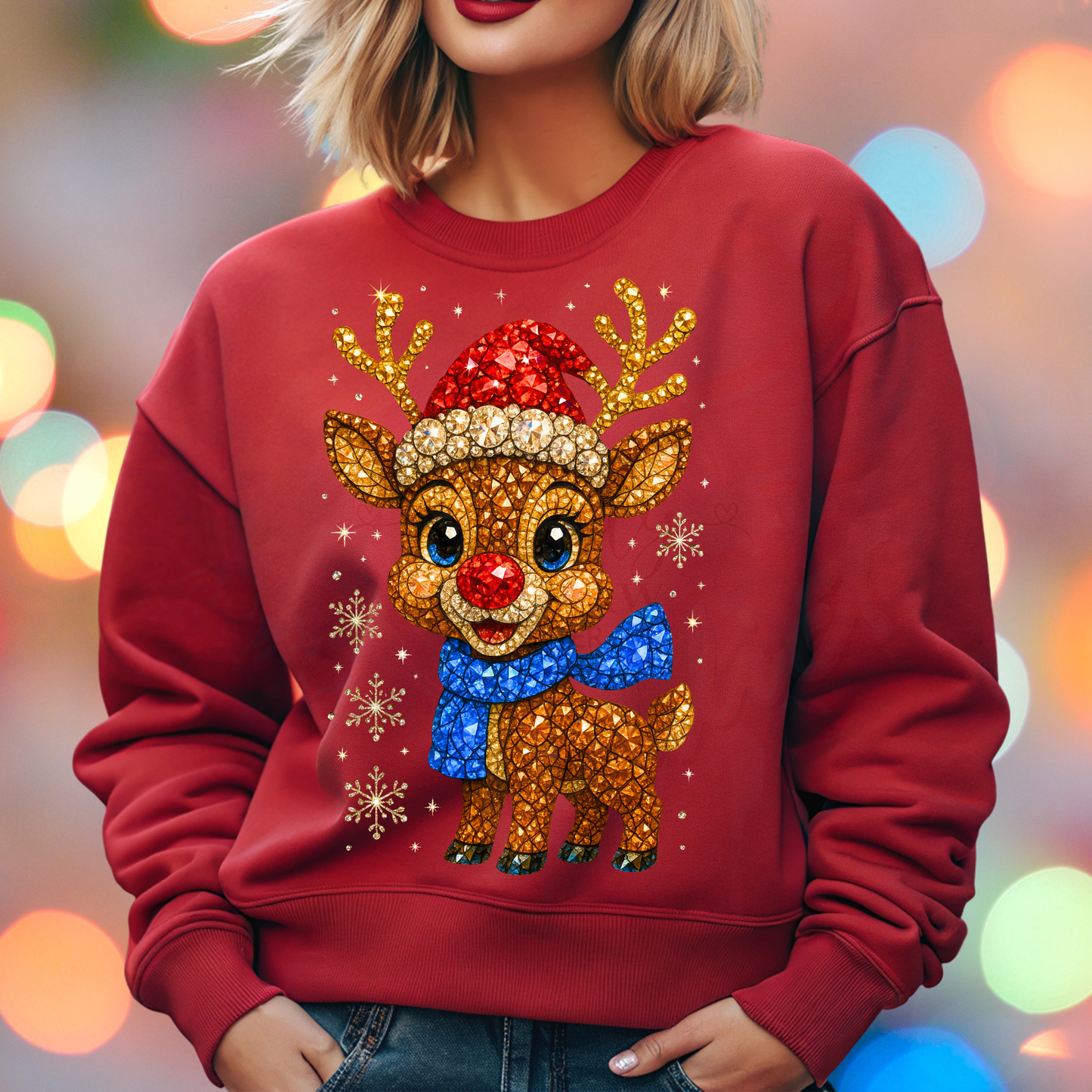 Bling Reindeer Ready to Press DTF Transfer (Fabrics only)