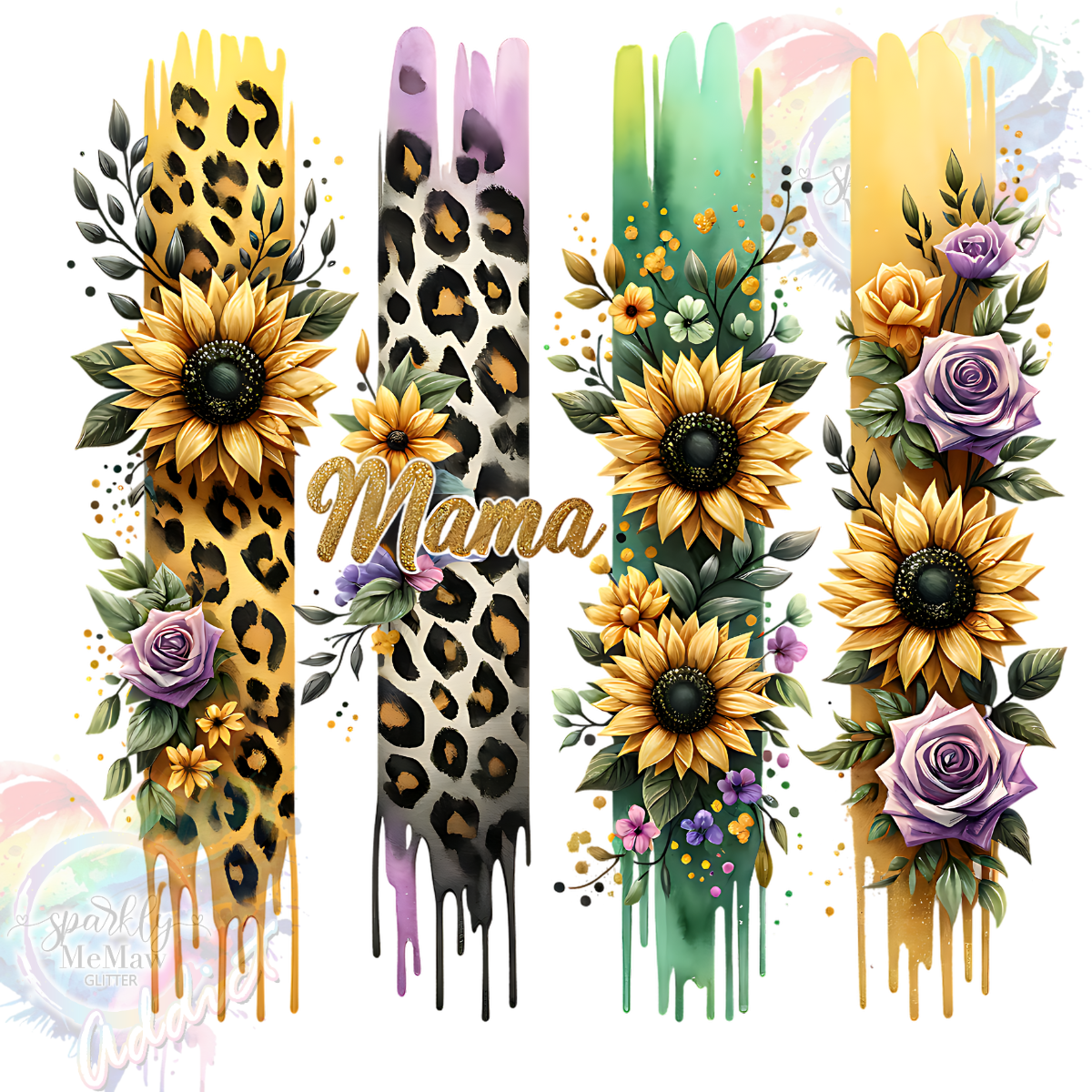 MAMA FLORAL  Brushstrokes Sheet  UV DTF 8x8