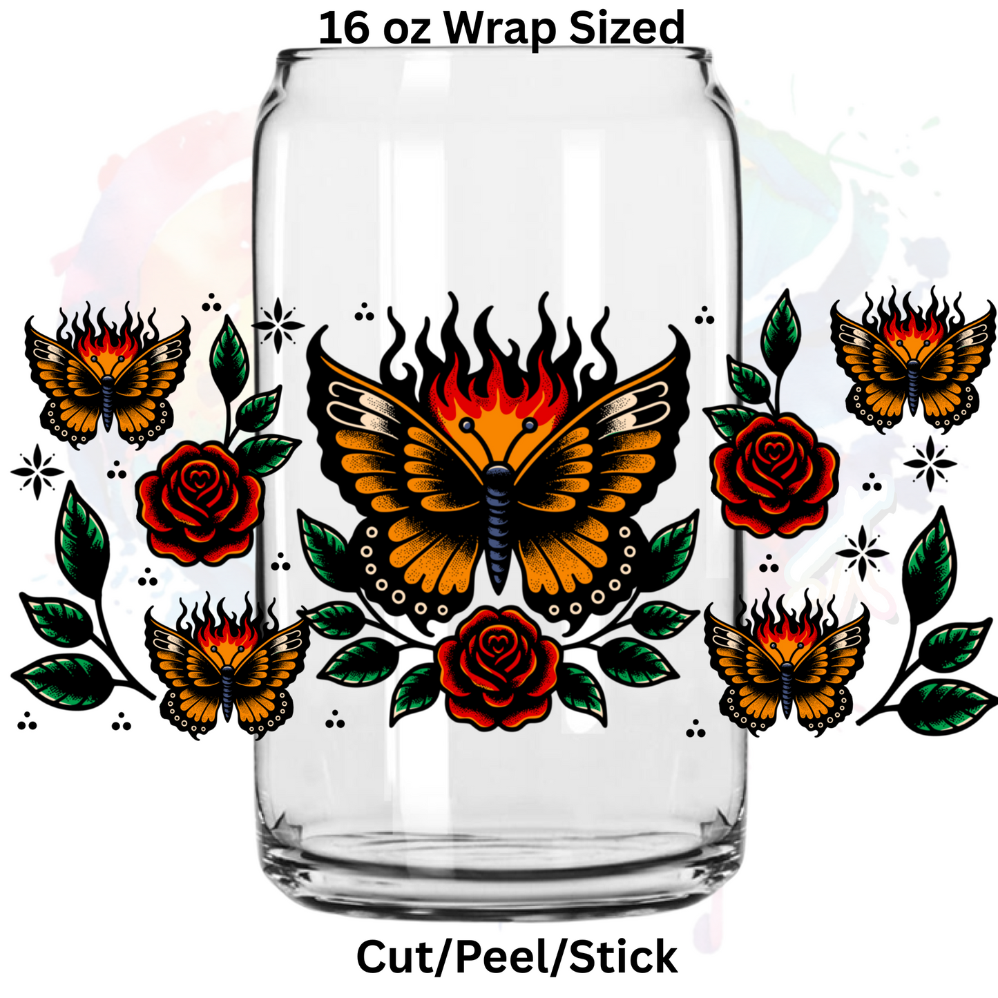 Flaming Butterfly UV DTF 16 Oz wrap