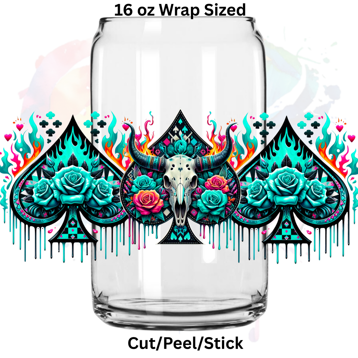 BullSkull Flames 03 UV  DTF 16 Oz wrap