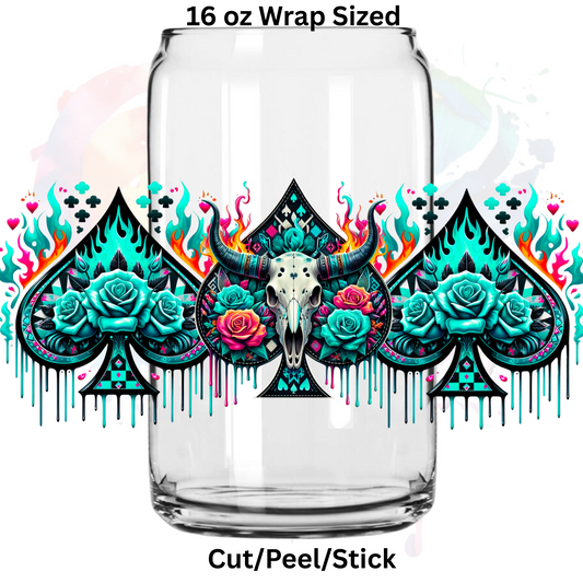 BullSkull Flames 03 UV  DTF 16 Oz wrap