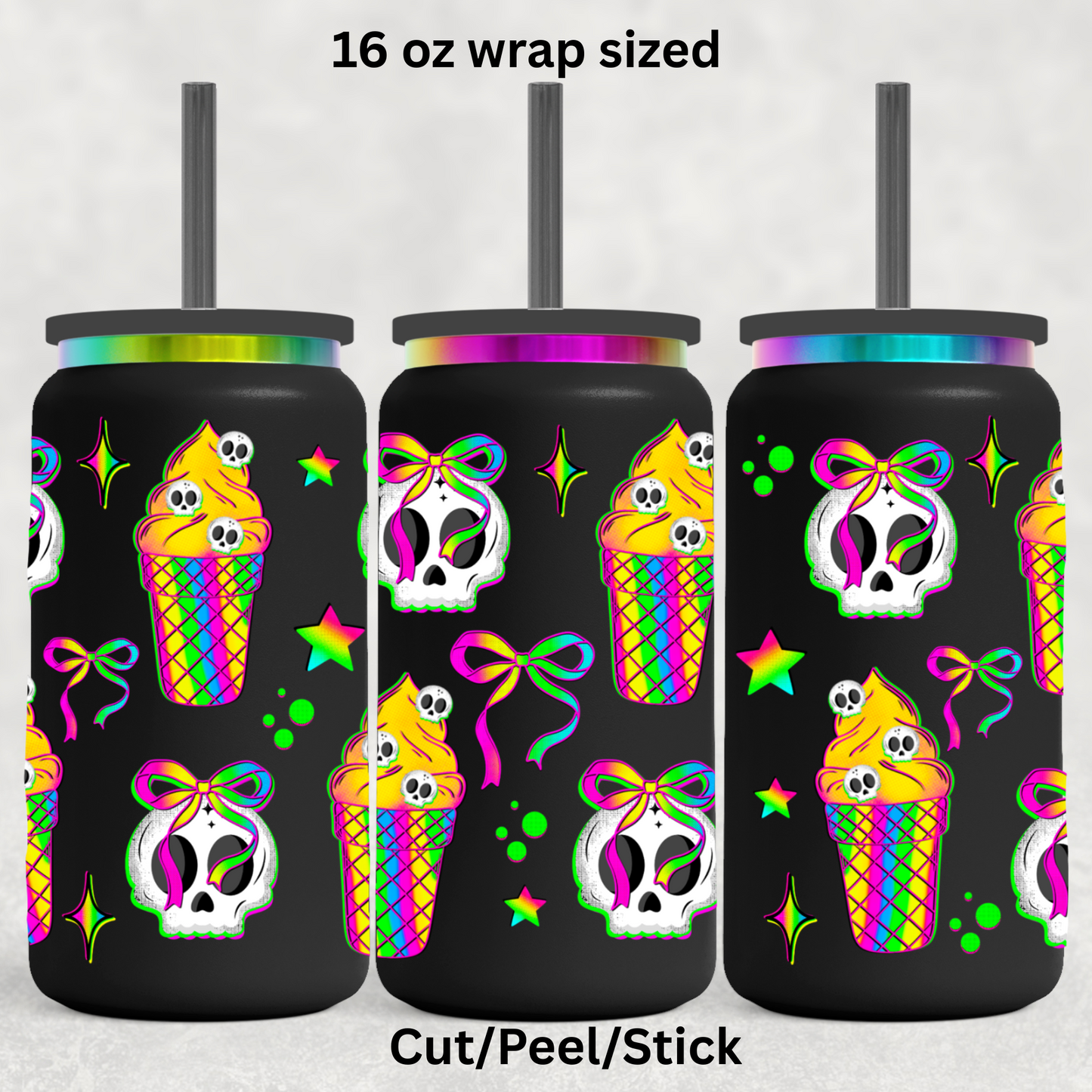 Ghost N ice cream UV DTF 16 Oz wrap