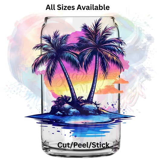Colorful summer Beach Palm Trees  UV DTF Decal