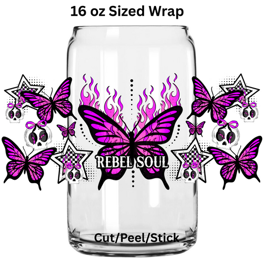 Rebel Butterfly  UV  DTF 16 Oz wrap