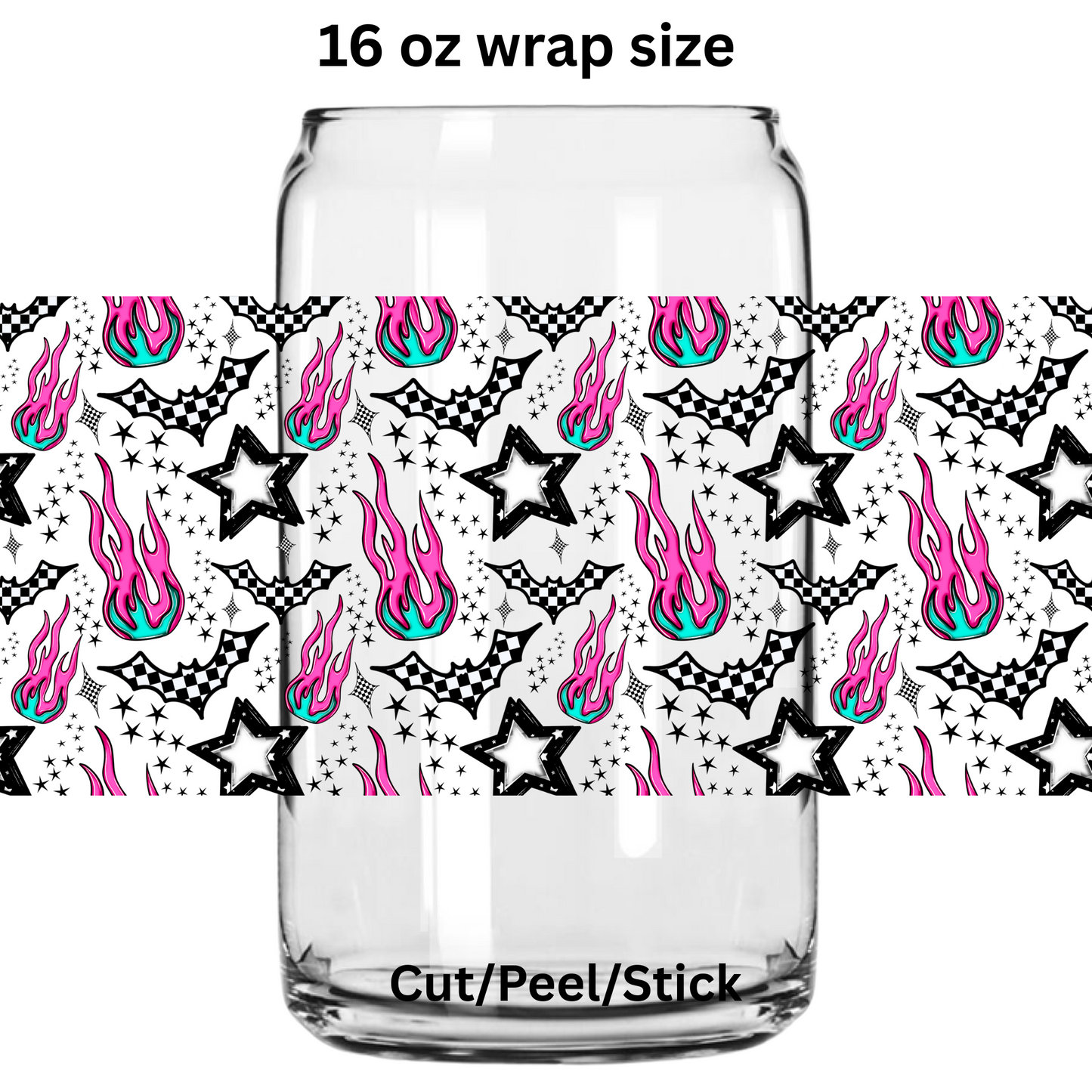 Checkered bats and flames UV DTF 16 Oz wrap
